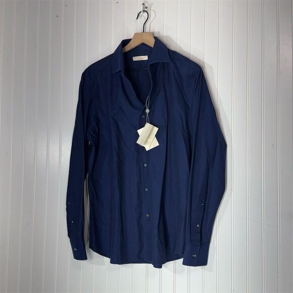 NWT Luca Faloni Navy Brushed Cotton Shirt XXL 17/43 Slim Fit Italy Classic Luxe